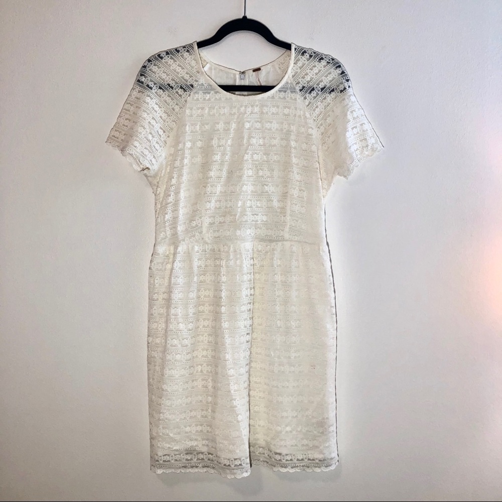 Free People Short Sleeve Cream Lace Dress Sz 12